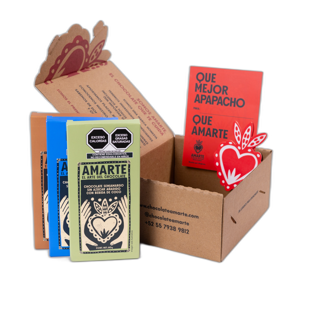 Pack El confiable de AMARTE: caja de regalo con las barras de café, bebida de coco y sal