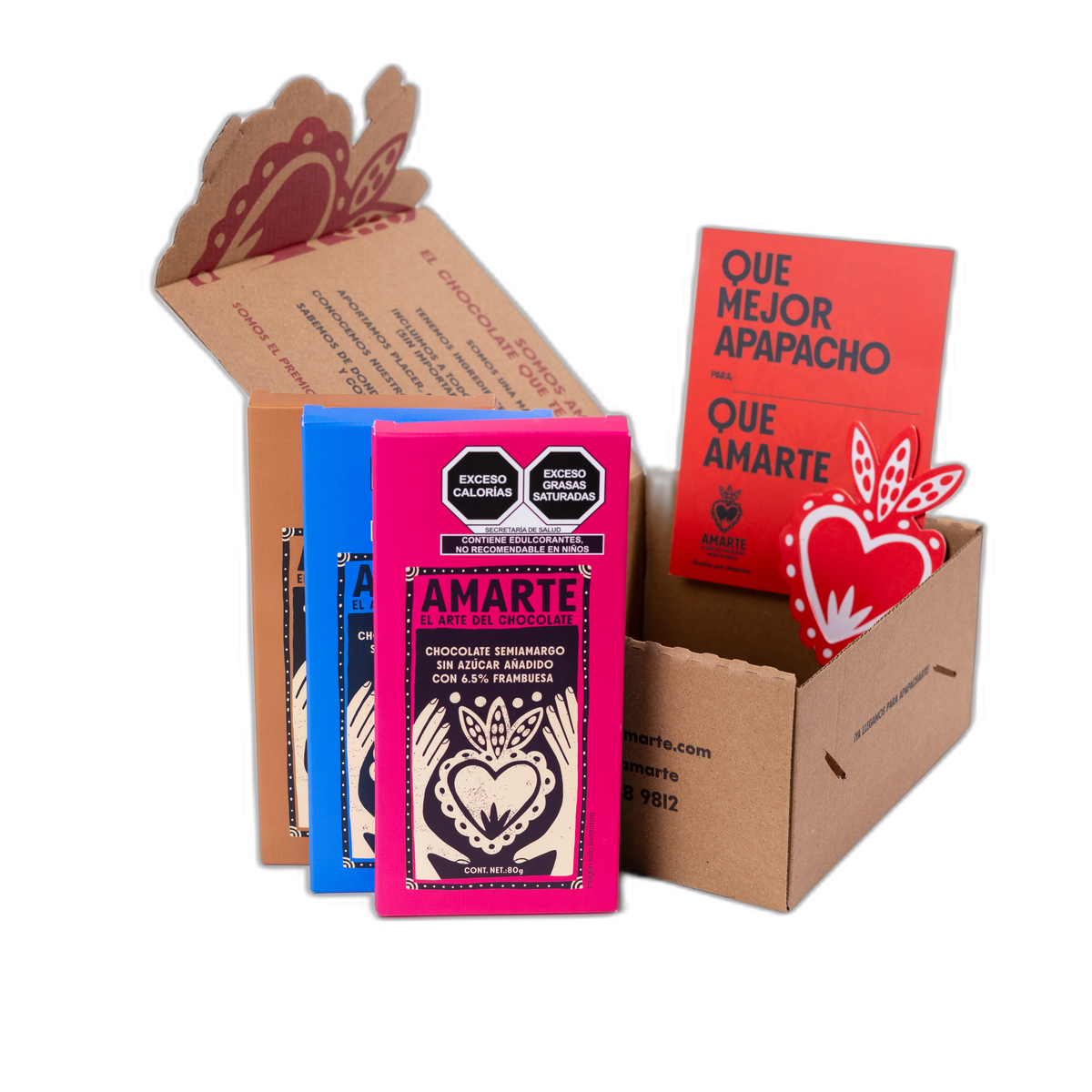 Pack Los Favoritos de AMARTE: caja de regalo con las barras de sal, frambuesa y café