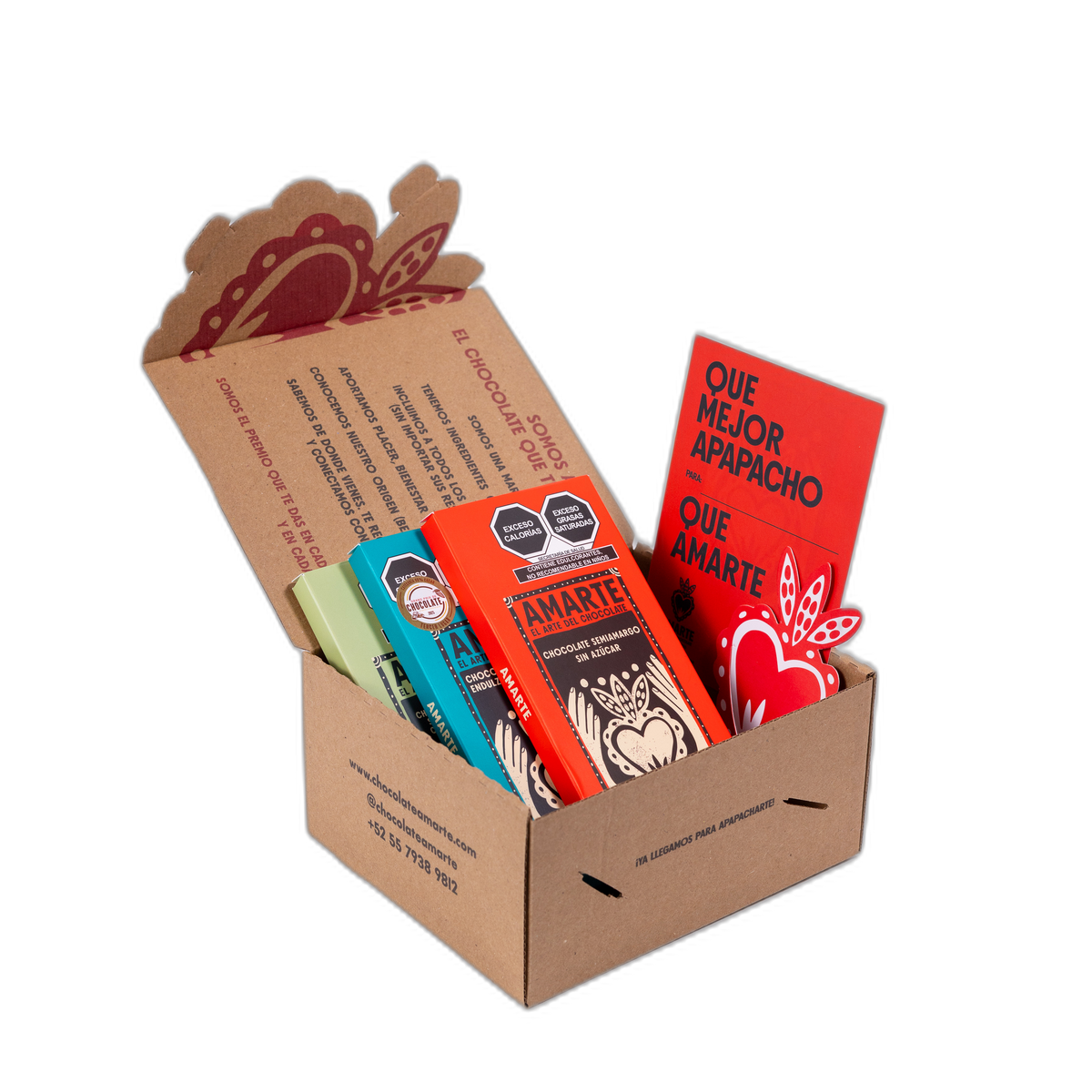 Caja de regalo AMARTE abierta con las tres barras de Los Clásicos