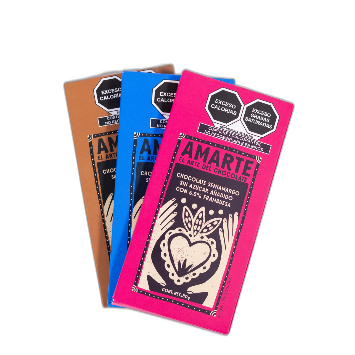 Las tres barras del pack Los Favoritos de AMARTE acomodadas en abanico