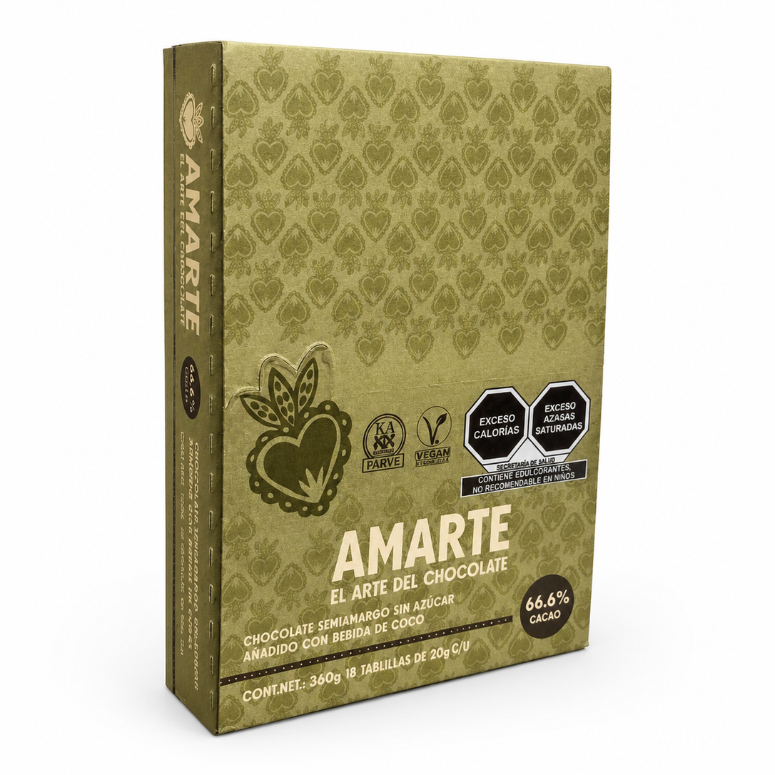 Caja de 18 barritas AMARTE con bebida de coco, vista frontal