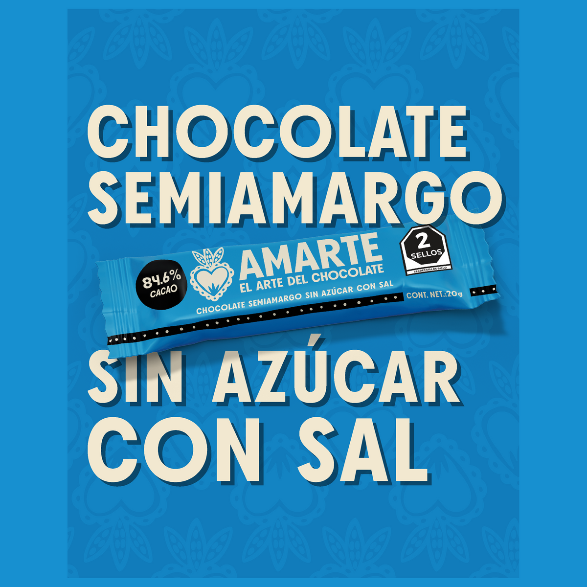 Gráfico promocional de la barrita de 20 g AMARTE con sal