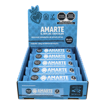 Caja de 18 barritas AMARTE con sal abierta, vista de tres cuartos