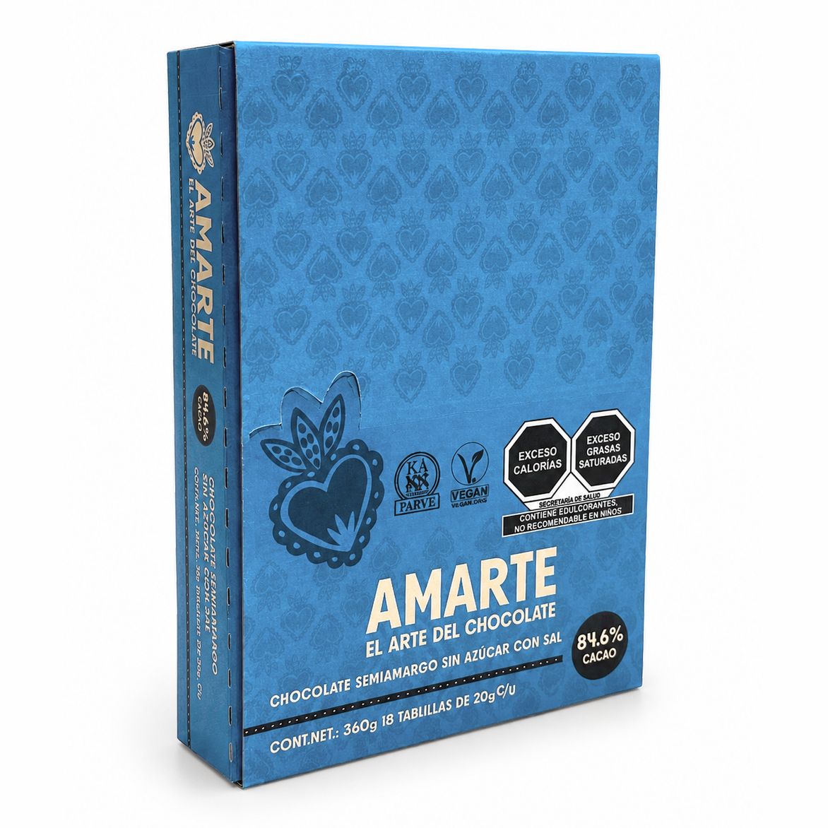 Caja de 18 barritas AMARTE con sal, vista de tres cuartos