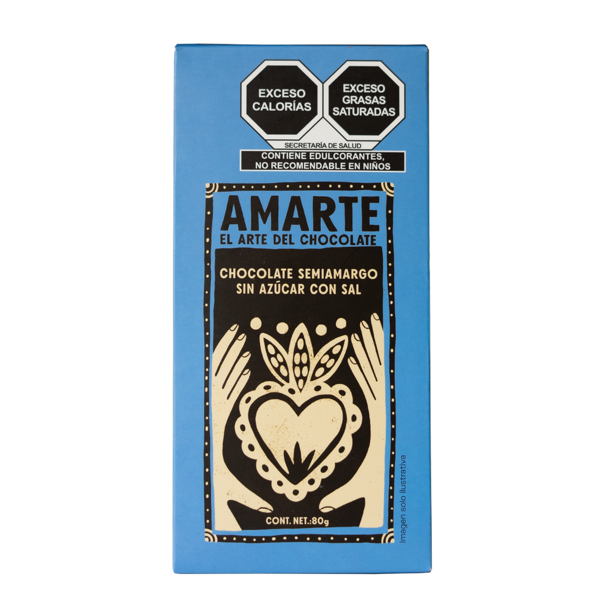 Chocolate semiamargo sin azúcar con sal AMARTE: empaque de 80 g