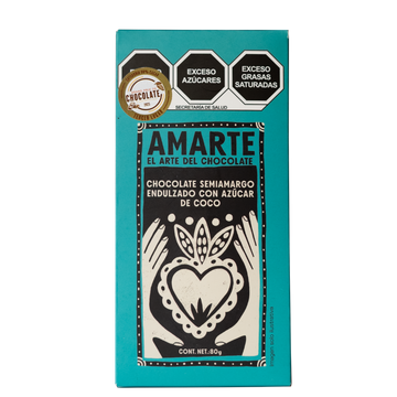 Barra de chocolate AMARTE semiamargo endulzado con azúcar de coco, 80 g