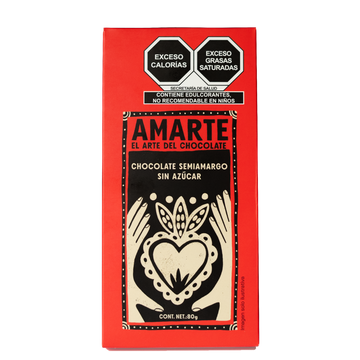 Barra de chocolate AMARTE semiamargo sin azúcar, 80 g