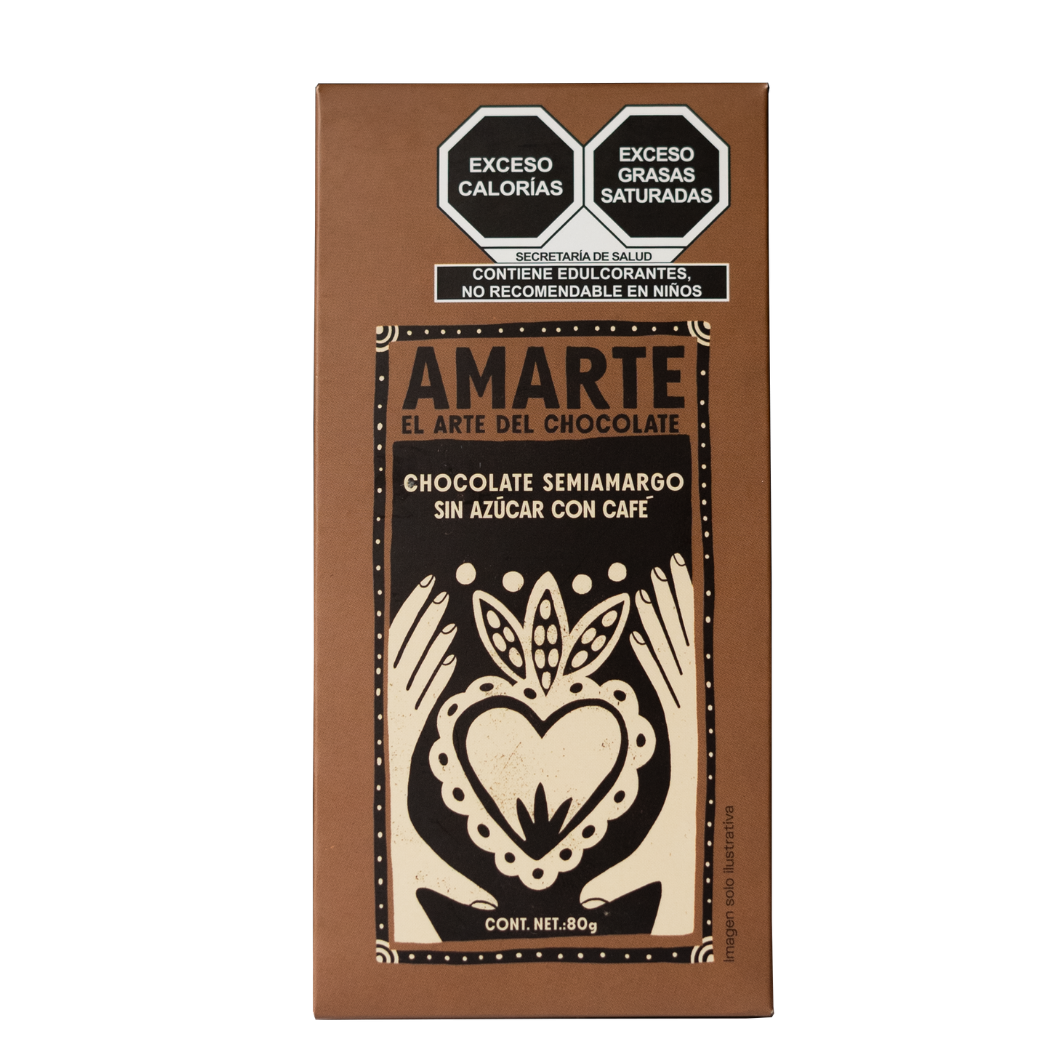 Barra de chocolate AMARTE semiamargo con café, 80 g