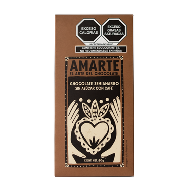 Barra de chocolate AMARTE semiamargo con café, 80 g