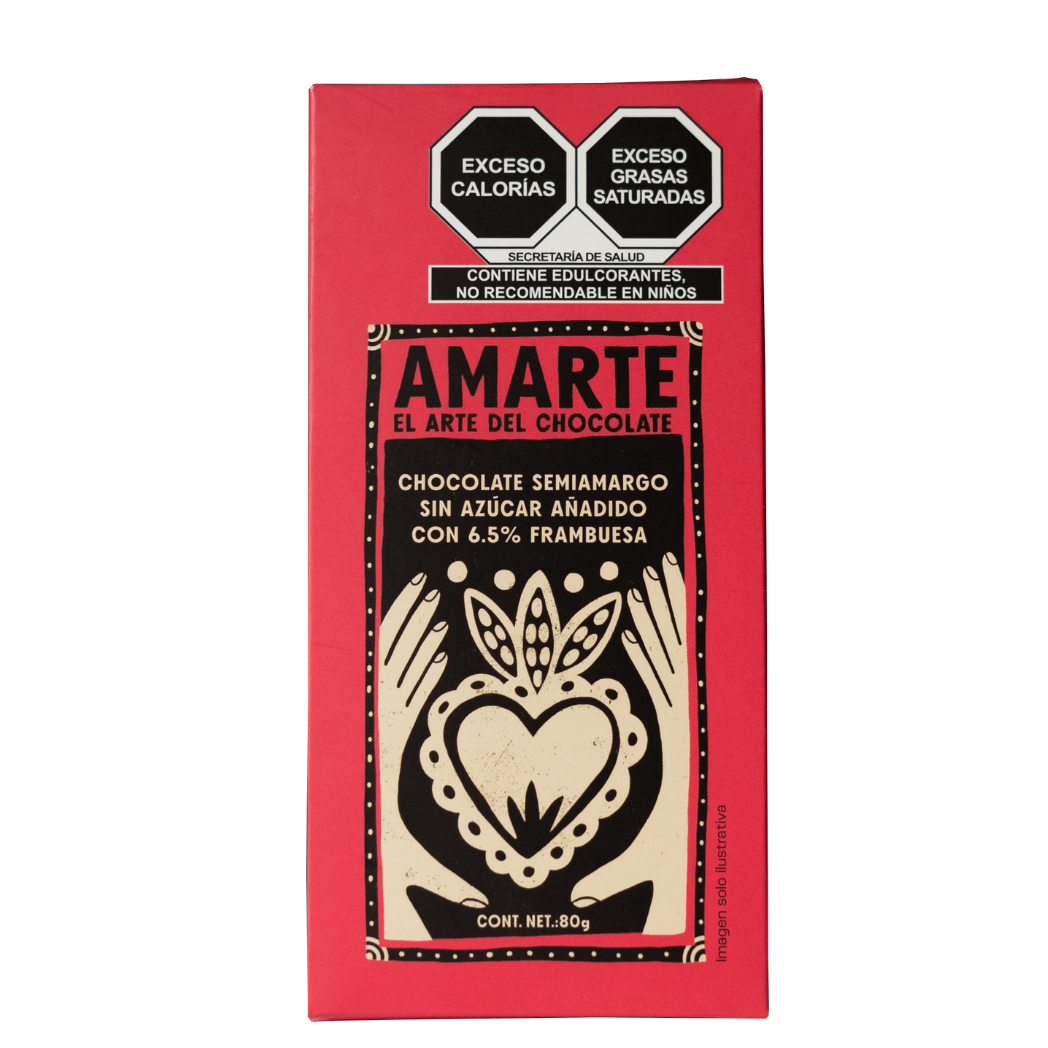 Barra de chocolate AMARTE semiamargo con frambuesa, 80 g