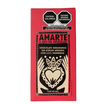 Barra de chocolate AMARTE semiamargo con frambuesa, 80 g