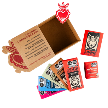 Pack de Bienvenida AMARTE: 5 barras de 80 g, AMORITOS, postal y separador
